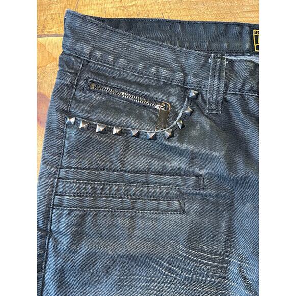 Mens Akoo Black Moto Studded Zipper Biker Goth Rock Relaxed Jeans Size‎ 40 - Picture 5 of 13